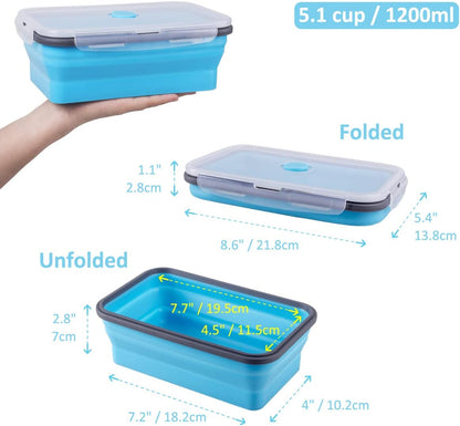 Collapsible Food Storage Containers with Lids, 4 Pack, 40 oz Silicone 1-Compartment Meal Prep Containers Reusable, Lunch Bento Boxes for Adults, Microwave Freezer Dishwasher Safe, BPA-Free, Black