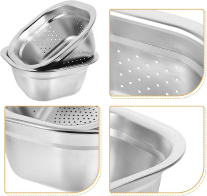 Zerodeko Stainless Steel Colander Bowl Set Square Kitchen Sink Metal Storage Basket Large Capacity Fruit Vegetables Washing Basin Rice Strainer Washer 22cm
