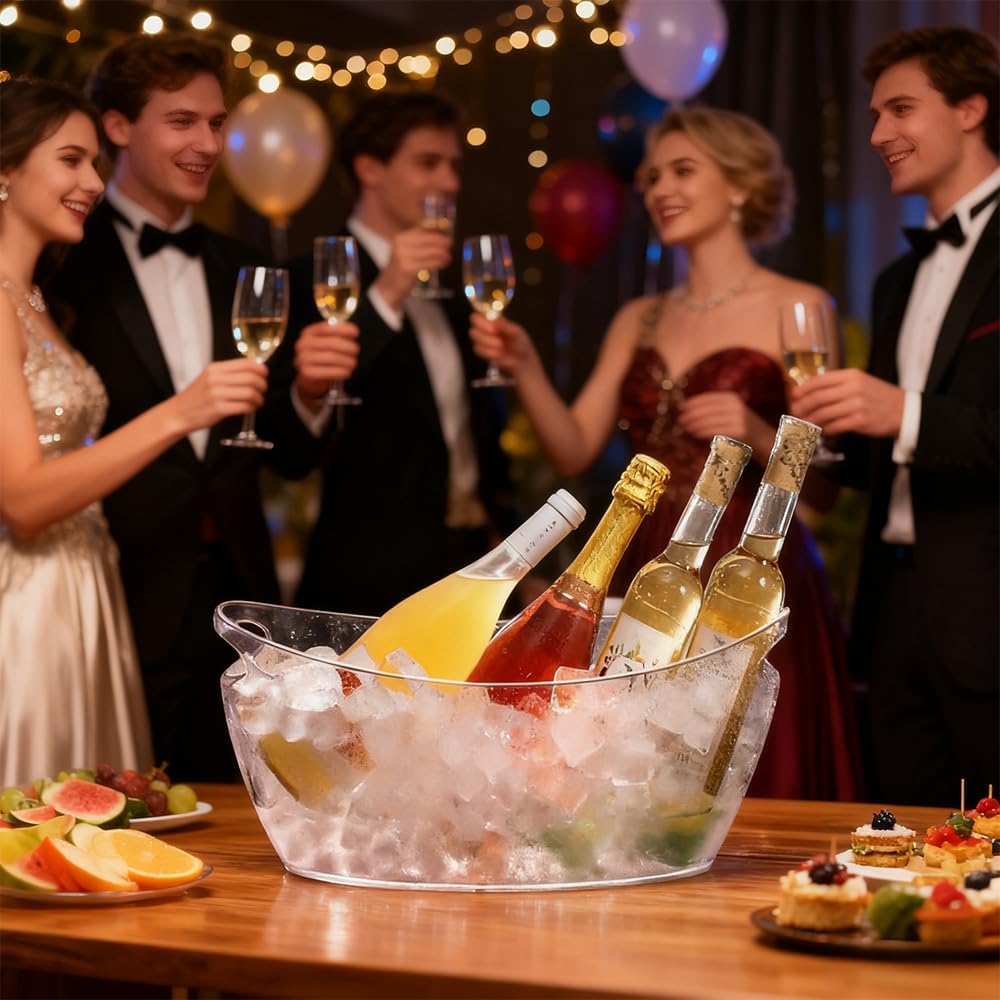 Ice Buckets for Parties, 2 Pcs Clear Acrylic Ice Bucket Bowls, 5.5L Champagne Wine Bucket with Scoops & Wine Bottle Opener, Mimosa Bar Supplies Beverage Tub for Beer Sparkling Wine Cocktails