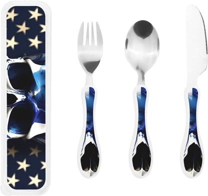 3-Piece Kids Silverware Set With Storage Case, Stainless Steel Reusable Children Safe Knife Spoon Fork Set Dreamy Jellyfish Print Children Flatware Set For Kids Lunch Box