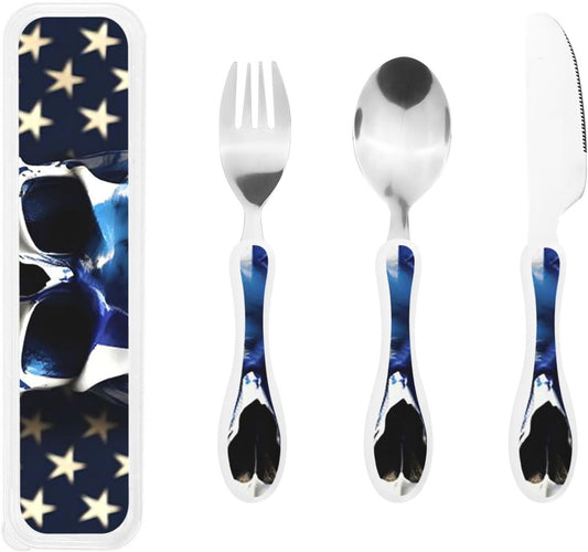 3-Piece Kids Silverware Set With Storage Case, Stainless Steel Reusable Children Safe Knife Spoon Fork Set Dreamy Jellyfish Print Children Flatware Set For Kids Lunch Box