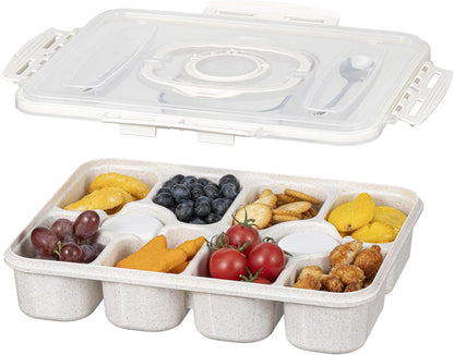 Snackle Box Containers with 2 Sauce Pots - Quality PET Material Snackle Container, 10 Compartments,Portable Snack box for Picnic, Camping, Party(White)