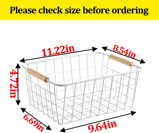 Kitchen Wire Baskets Farmhouse Decor Metal Food Storage Organizer,Household Refrigerator Bin with Built-in Handles for Cabinets, Pantry, Bathroom,2 Packs(white)