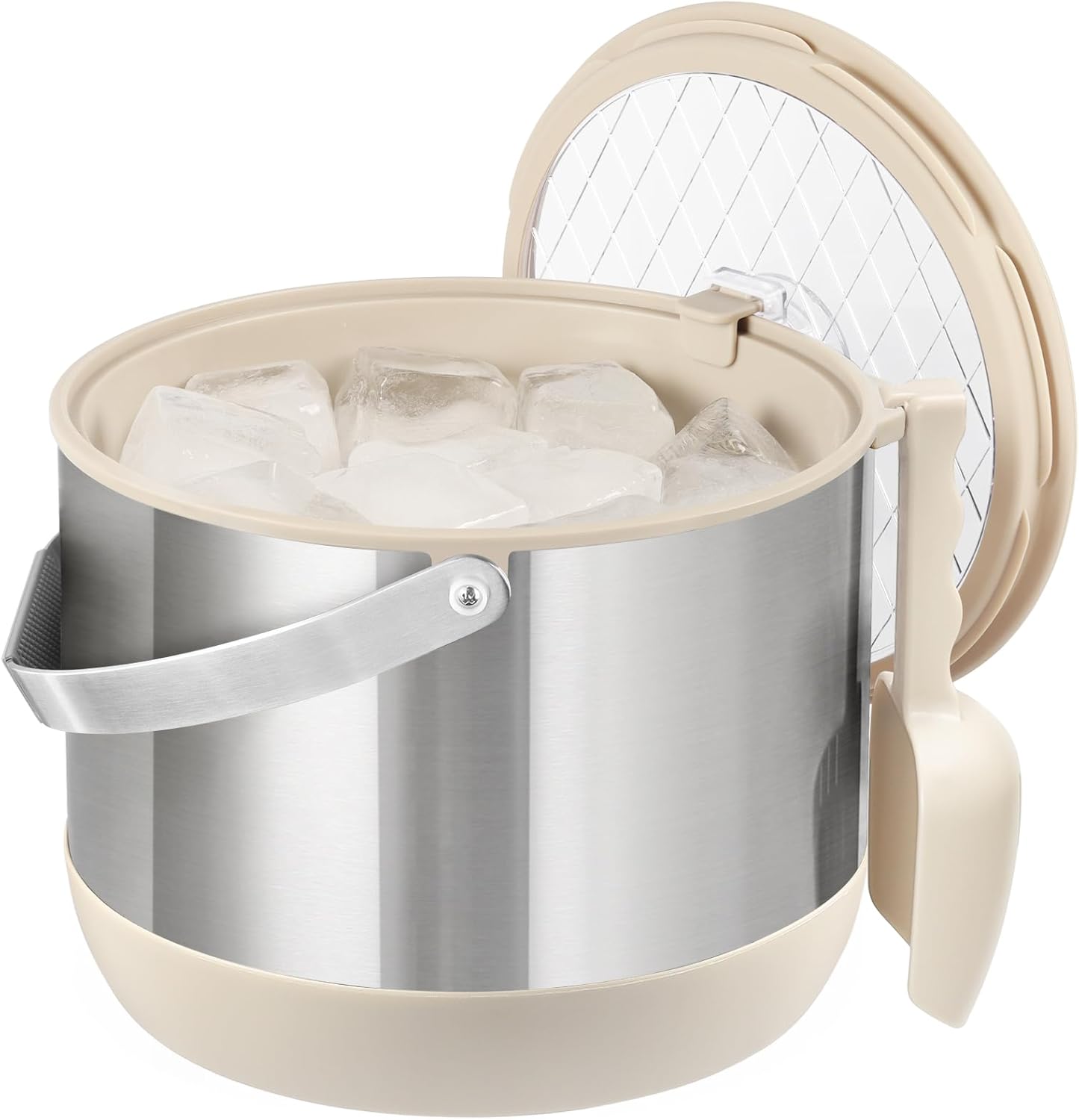 5QT/4.8L Insulated Ice Bucket for Parties, Large Capacity Double-Wall Beverage Bucket with Scoop & Lid for Champagne, Wine, Cocktail (Black)