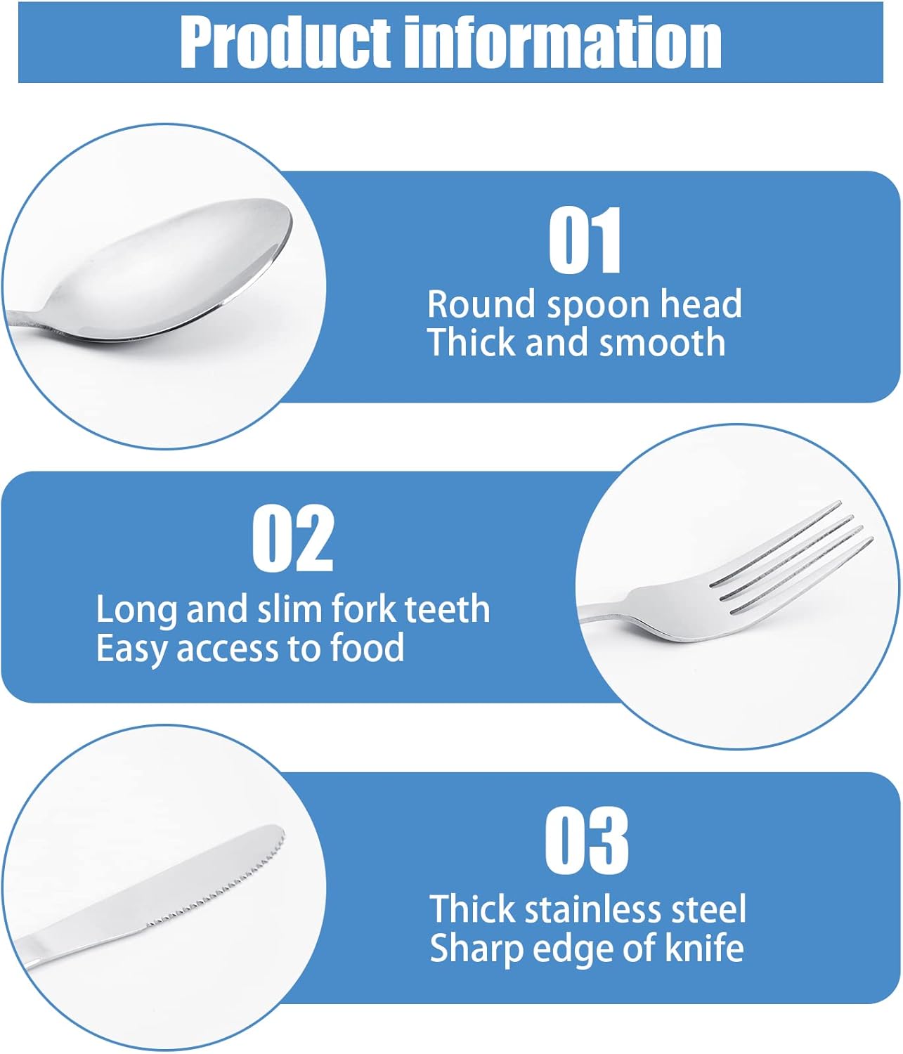 Travel Utensils with Case, Stainless Steel Silverware Set for Lunch Box, Portable Camping Cutlery Fork Spoon Knife, Reusable Utensil Set Flatware for Picnic School, Dishwasher Safe (Blue)