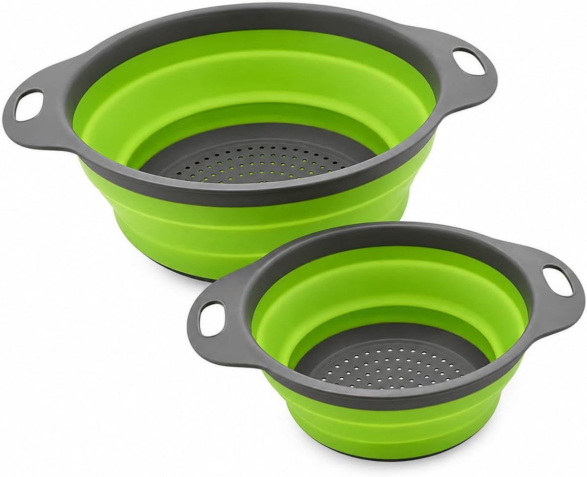 2-Piece Collapsible Colander Set, Large and Medium, Gray and Green
