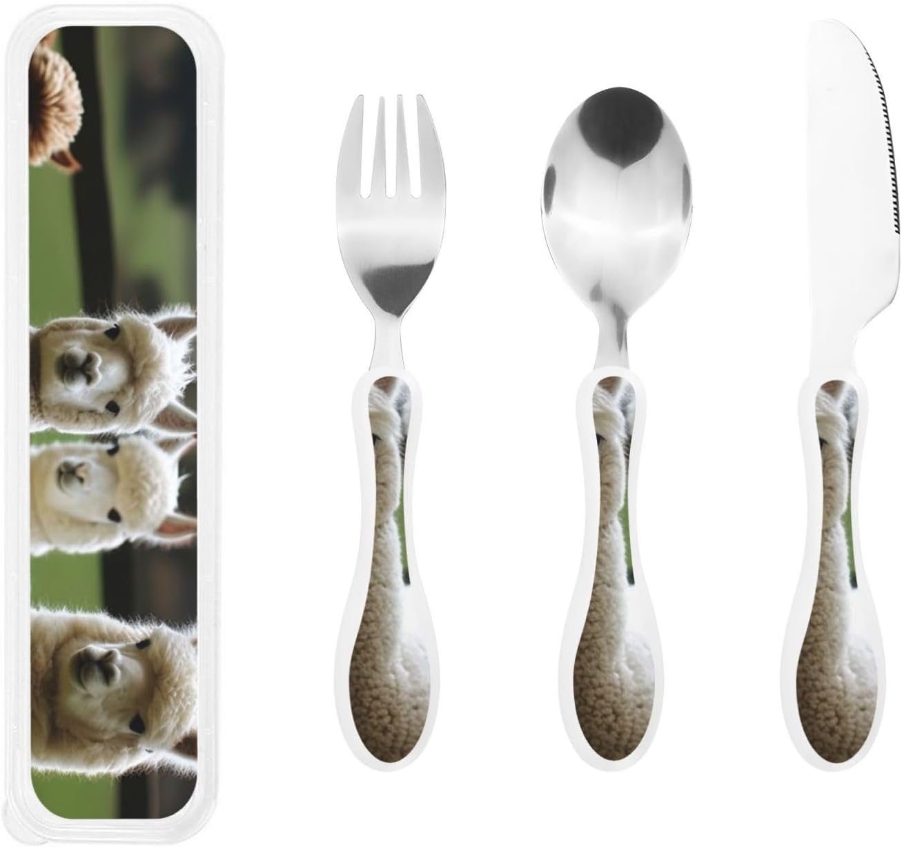 3-Piece Kids Silverware Set With Storage Case, Stainless Steel Reusable Children Safe Knife Spoon Fork Set Alpaca Cactus Children Flatware Set For Kids Lunch Box