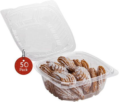 Smygoods Plastic Clamshell Food Containers, (Pack of 50-8x8x3 3/8) 3-Compartment, to go Containers, Hinged Food Container