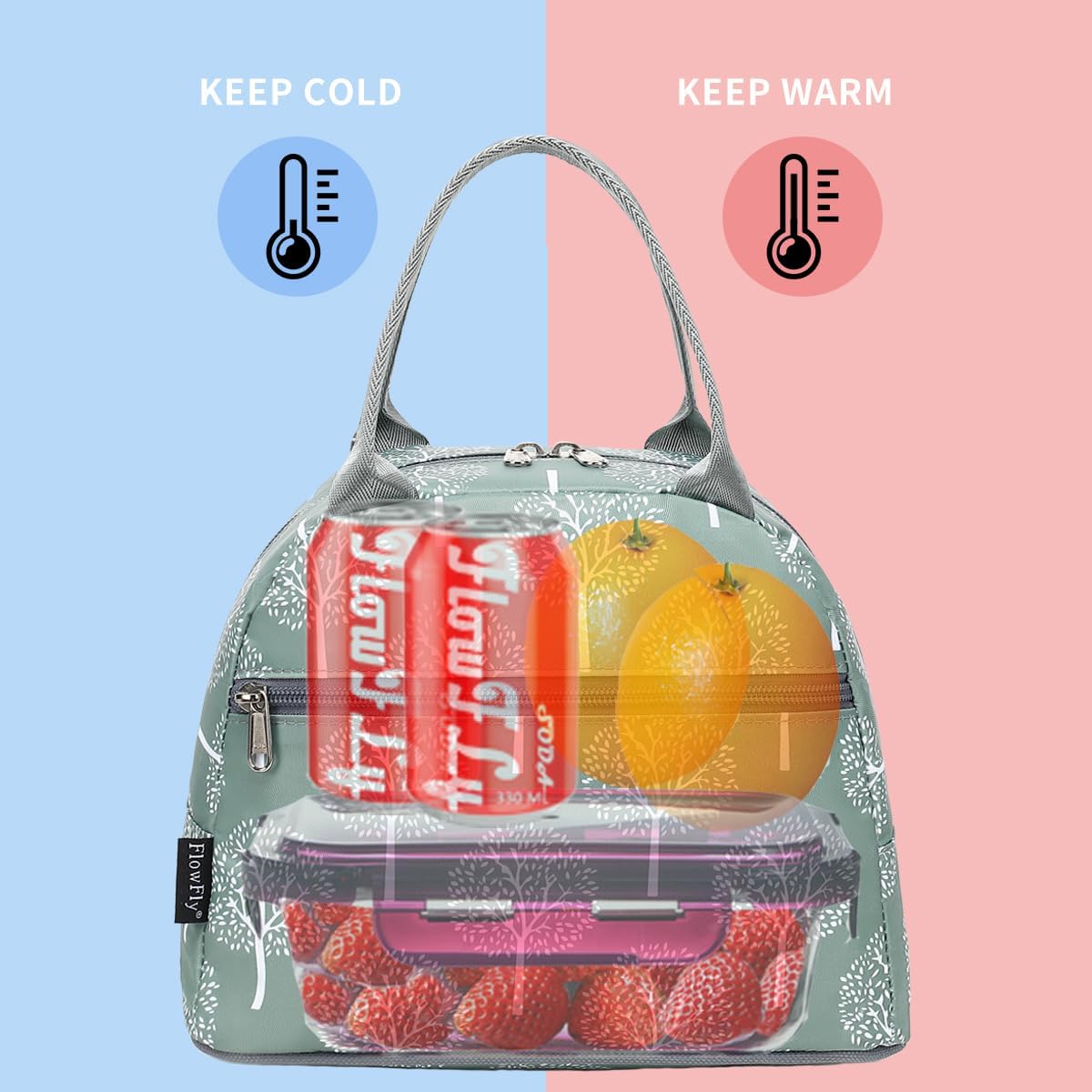 FlowFly Insulated Lunch Cooler Bag - Tote Bag Organizer for Women/Men, Black - Colors B