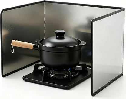 3 Sided Foldable Splatter Guard, Stainless Steel Grease Splatter Screen, Non-Stick Oil Splash Guard, Anti-Grease Cooking Shield, Heat-Resistant Stove Protector with Safe Edge, Easy to Clean (Medium)