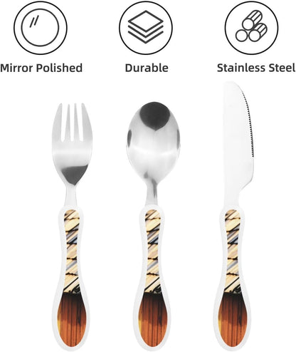 3-Piece Kids Silverware Set With Storage Case, Stainless Steel Reusable Children Safe Knife Spoon Fork Set Blue Active Girl Running Sunset Children Flatware Set For Kids Lunch Box - Colors A