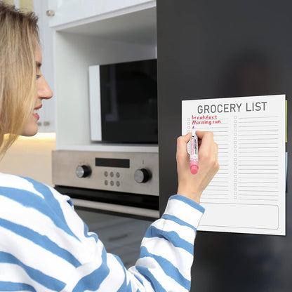Gueevin 2 Pcs Magnetic Dry Erase Grocery List for Fridge 10" x 12" Magnet White Board Sheet with 8 Whiteboard Markers 2 Eraser Reusable for Refrigerator Kitchen Locker Cabinet Door(Black Line)