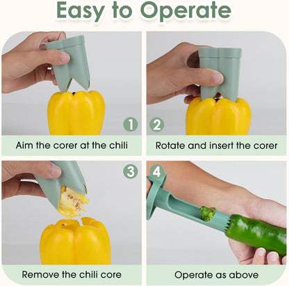 Pepper Seed Corer Remover,2025 Upgraded 2-In-1 Bell Pepper Cutter & Deseeder for Effortless,Fruit Pepper Corer, Kitchen Gadgets for Bell Pepper Jalapeno Bitter Melon Corers (White)