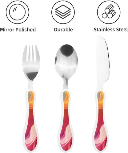3-Piece Kids Silverware Set With Storage Case, Stainless Steel Reusable Children Safe Knife Spoon Fork Set Blue Active Girl Running Sunset Children Flatware Set For Kids Lunch Box - Colors A