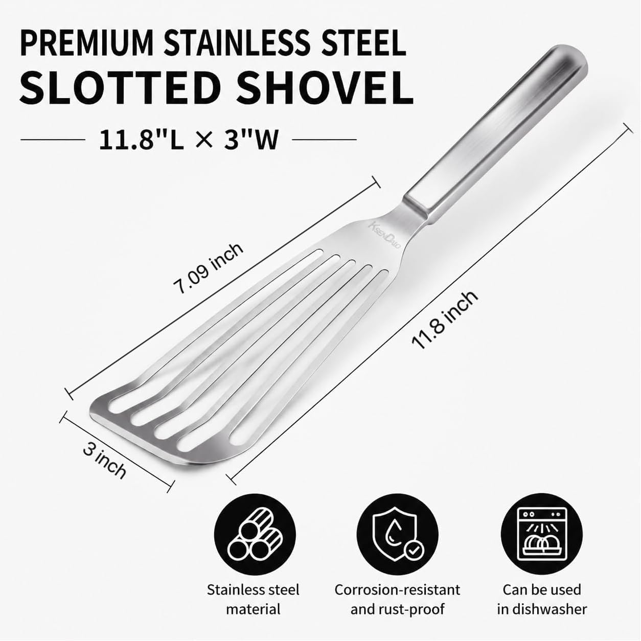 KSENDALO Thin Sturdy Fish Spatula Stainless Steel for Kitchen-Silver | One-piece Style Fish Spatula, Egg Flipper Bbq Flipper 18/8 Stainless Steel Blade Dishwasher-Safe Tools