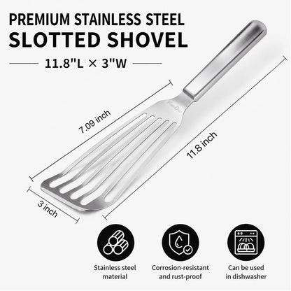 KSENDALO Thin Sturdy Fish Spatula Stainless Steel for Kitchen-Silver | One-piece Style Fish Spatula, Egg Flipper Bbq Flipper 18/8 Stainless Steel Blade Dishwasher-Safe Tools