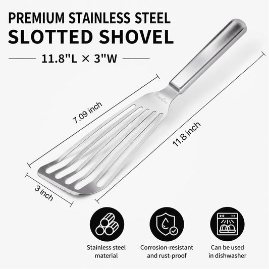 KSENDALO Thin Sturdy Fish Spatula Stainless Steel for Kitchen-Silver | One-piece Style Fish Spatula, Egg Flipper Bbq Flipper 18/8 Stainless Steel Blade Dishwasher-Safe Tools