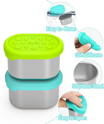 SOPHICO Stainless Steel Snack Containers for Kids, 8 oz Small Food Storage Container 1 Cup with Silicone Lid - Perfect 304 Metal Toddler Lunch Box for Daycare and School, Leak Proof (MIX, 4 PACK)