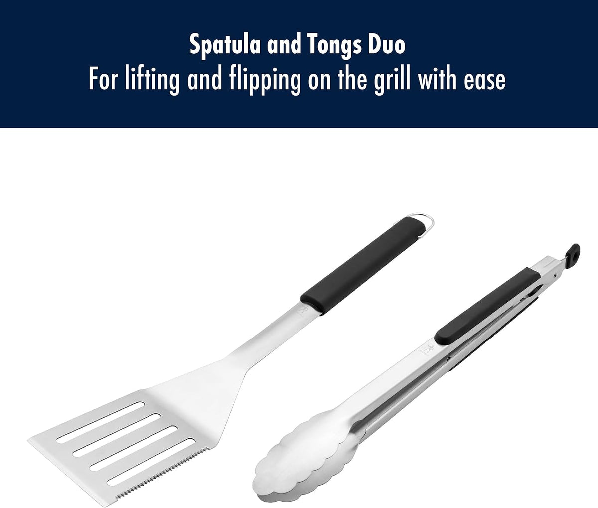 HENCKELS BBQ Grill Tool Set, Stainless Steel Barbecue Accessories with Spatula, Tongs, Fork & Basting Brush, Heavy Duty Outdoor Grilling Kit for Camping, Tailgate & Backyard Cooking