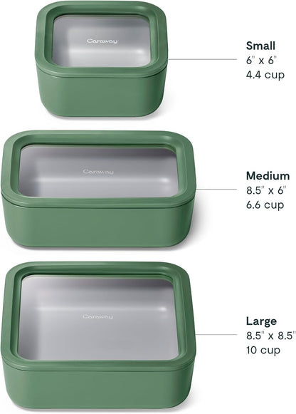 Caraway 13pc Glass Food Storage Container Set - Easy to Store, Non Toxic Lunch Box - with Glass Lids - Includes Storage Organizer - Mist