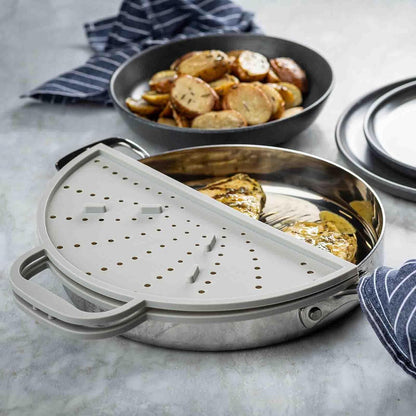 TableCraft 12780 Foldable Silicone Splatter Screen, Gray, Heat-Resistant Cover for Frying and Sautéing, Fits Pans up to 12.5”, Integrated Handles, Dishwasher Safe, Compact Foldable Design,Easy Storage