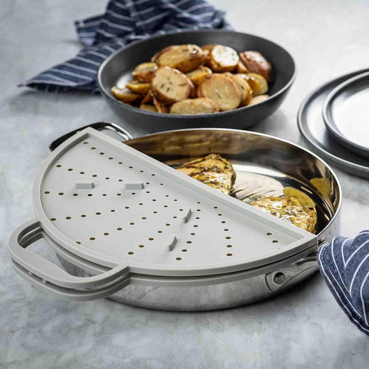 TableCraft 12780 Foldable Silicone Splatter Screen, Gray, Heat-Resistant Cover for Frying and Sautéing, Fits Pans up to 12.5”, Integrated Handles, Dishwasher Safe, Compact Foldable Design,Easy Storage