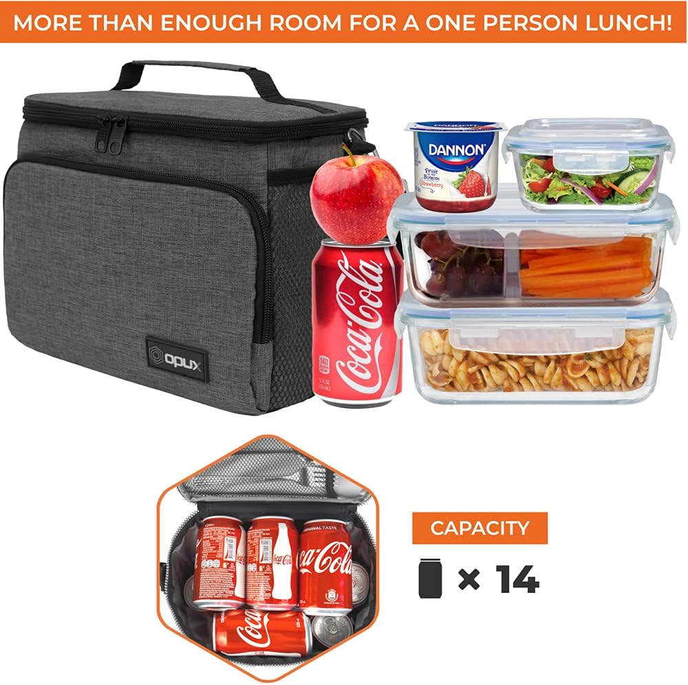 opux Insulated Lunch Bag for Men Women, Large Dual Compartment Cooler Bag, Soft Two Deck Lunch Box for Work School Picnic, Leakproof Lunch Tote with Shoulder Strap for Kid Adult (Purple, Double Deck)