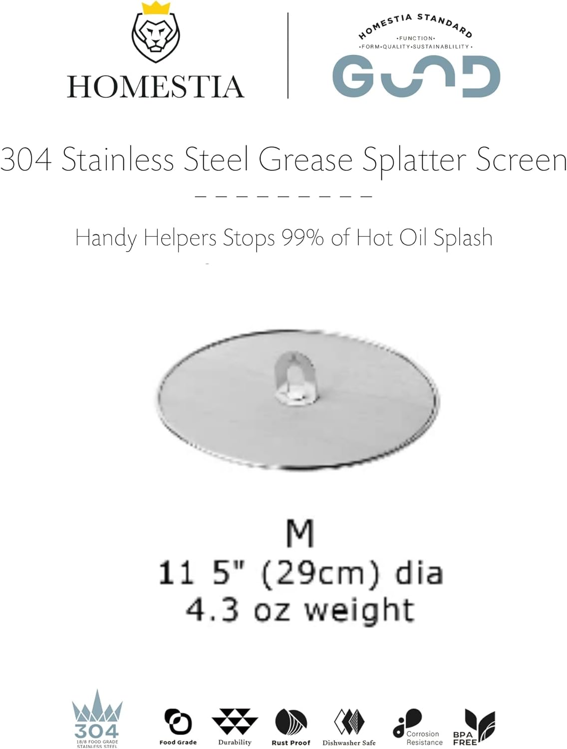 Homestia Splatter Screen for Kitchen, Stainless Steel Fine Mesh Splatter Screen for Frying Pan, 10” Grease Splatter Guard with Fold Flat Knob