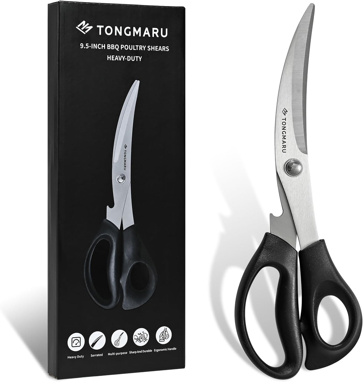 Kitchen Scissors Heavy Duty BBQ Shears, Super Sharp All Purpose Cooking Poultry Shears, Korean Barbeque Scissors with Anti-slip Handle, Serrated Blades with Bottle Opener function