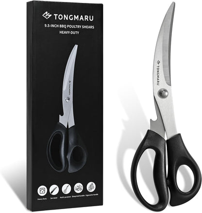 Kitchen Scissors Heavy Duty BBQ Shears, Super Sharp All Purpose Cooking Poultry Shears, Korean Barbeque Scissors with Anti-slip Handle, Serrated Blades with Bottle Opener function