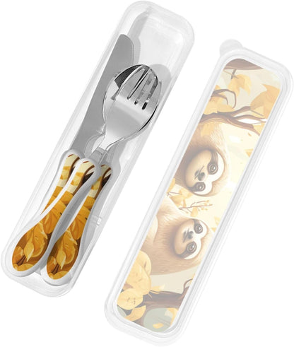 3-Piece Kids Silverware Set With Storage Case, Stainless Steel Reusable Children Safe Knife Spoon Fork Set Cute Kittens Children Flatware Set For Kids Lunch Box