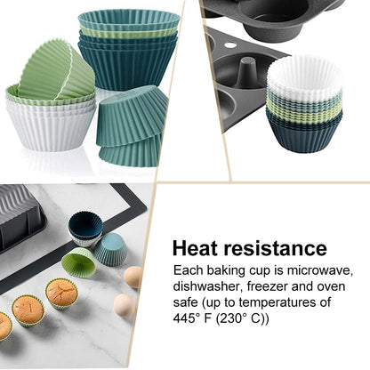 12pcs Silicone Muffin Cups, Reusable Silicone Baking Cups, Cup Cake Molds Set, 4 Color Muffin Liners Pastry Cake Mold Cupcake Liners Lunch Box Dividers, Non-Stick