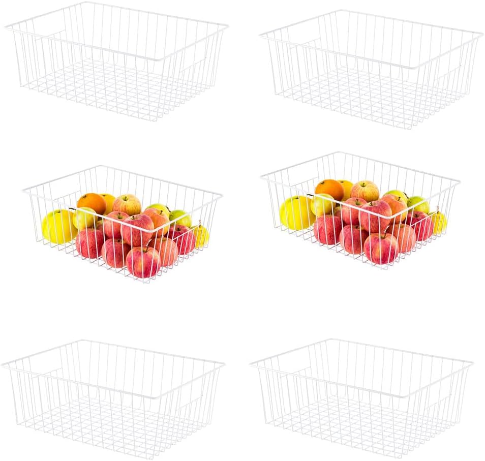 16" L x 12" W Wider Freezer Storage Organizer Baskets Container, Deep Metal Wire Chest Upright Refrigerator Divider Bins with Built-in Handles for Cabinet, Pantry, Closet, Kitchen