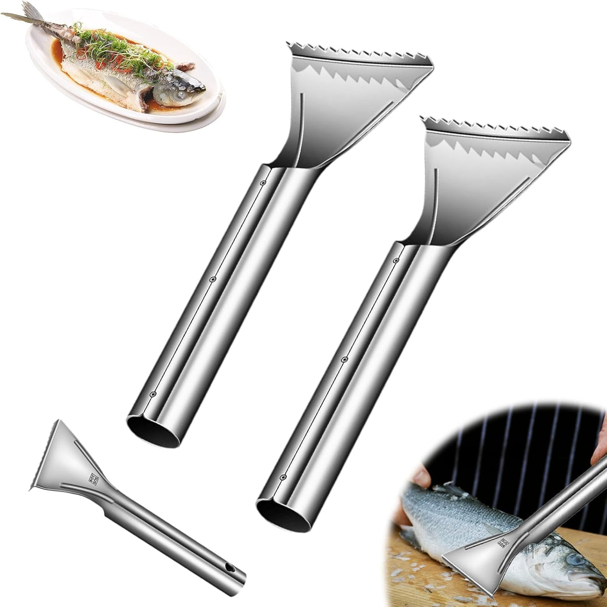 Sharp Stainless Steel Fish Scaler, 2025 NEW 304 Stainless Steel Fish Scaler Remover, Sawtooth Fish Descaler Tool for Family Kitchen, Seafood Markets