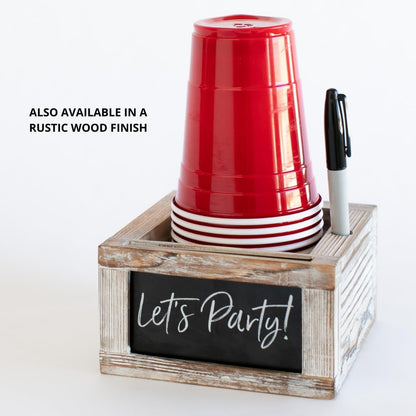 White Party Cup Holder with Marker Slot- Drink Caddy with Interchangeable Signs- Mark Your Cup and Drink Up-Hosting Essentials Wood Cup Dispenser- Brunch Supplies- Disposable Cup Holder Hostess Gifts