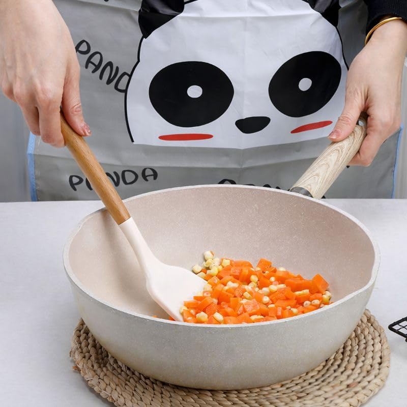 Silicone Kitchen Utensil Set with Holder, 12-Piece Heat-Resistant BPA-Free Non-Stick Cooking Tools with Wooden Handles, Includes Spatula, Spoon, Slotted Spoon, Whisk, Tongs & Brush