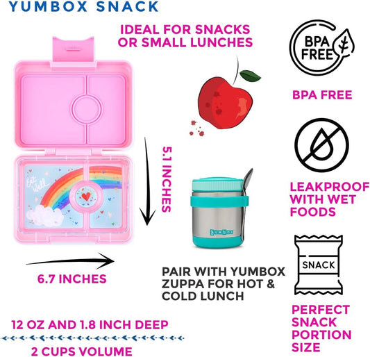 Yumbox Snack Box, 3 Compartments, Leakproof, Glitter Blue | Built-In Dip Well | Removable Compartment Tray | Easy-Open Single Latch | Lightweight & Compact | Perfect for Snacks & Sides