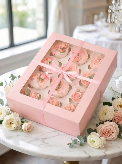 Bakepacker Auto-pop up 12 Cupcake Containers 6-Packs Brown Cupcakes Carrier, 12 Cupcake Boxes with Window 13"x10"x3.5"