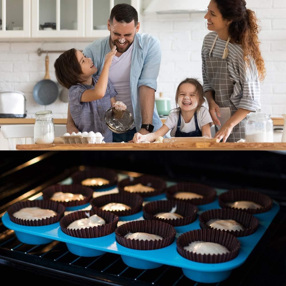 2Pack Silicone Muffin Pans with Metal Reinforced Frame,12 Cup Regular Size Silicone Cupcake Pan,Muffin Tin,Nonstick Cupcake Baking Molds for Muffins,Cupcakes,Egg Bites,BPA Free (2Pack Red)