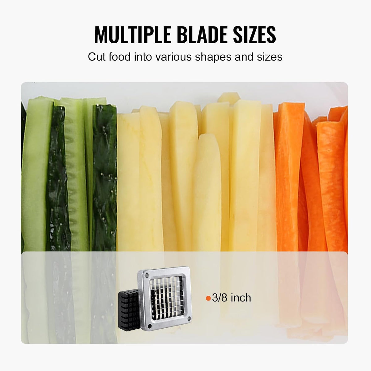 VEVOR French Fry Cutter, Potato Slicer with 1/2-Inch and 3/8-Inch Stainless Steel Blades, Manual Potato Cutter Chopper with Suction Cups, Great for Potato, French Fries, Cucumber, Vegetables, Carrot