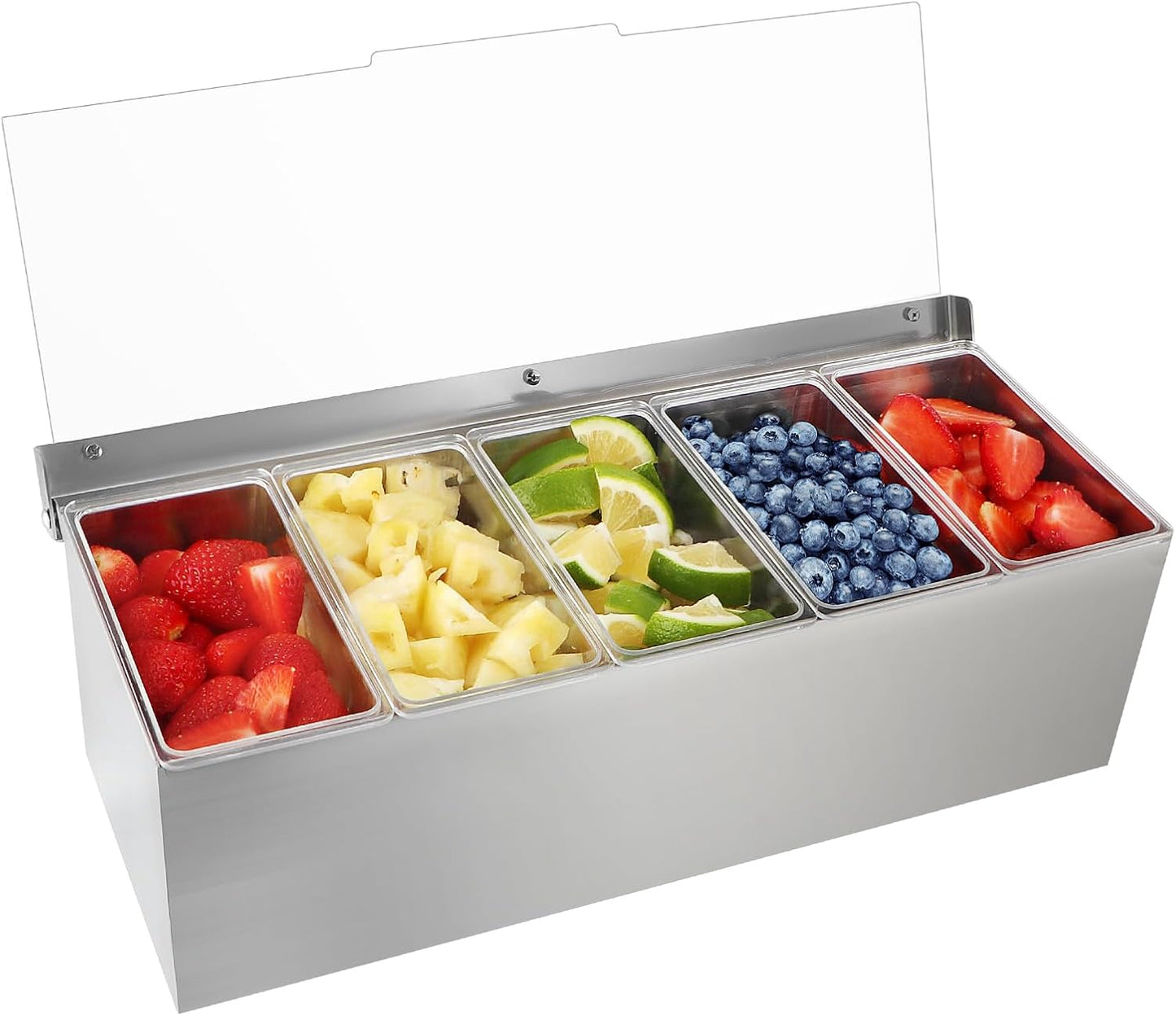 MOLIGOU Chilled Condiment Server, Stainless Steel Chilled Condiment Tray with Lid, Ice Fruit Serving Containers with 5 Removable Compartments