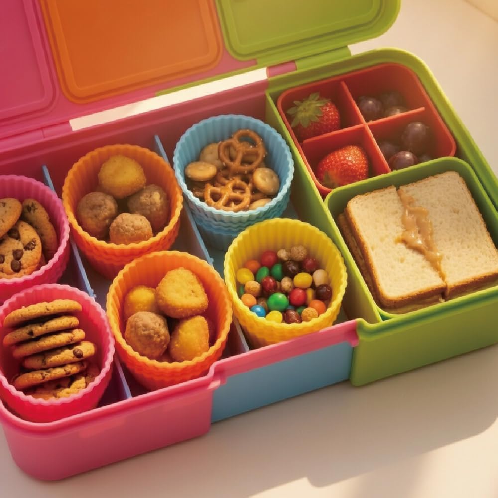 Premium Reusable 30 Pcs Silicone Baking Muffin Cups - 6 Bright Rainbow Colors, Food Grade Non-Stick Liners, Cupcake Molds