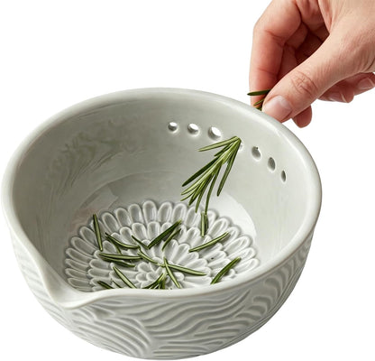 Herb Stripper Bowl, 3-in-1 Ceramic Herb Peeling Bowl