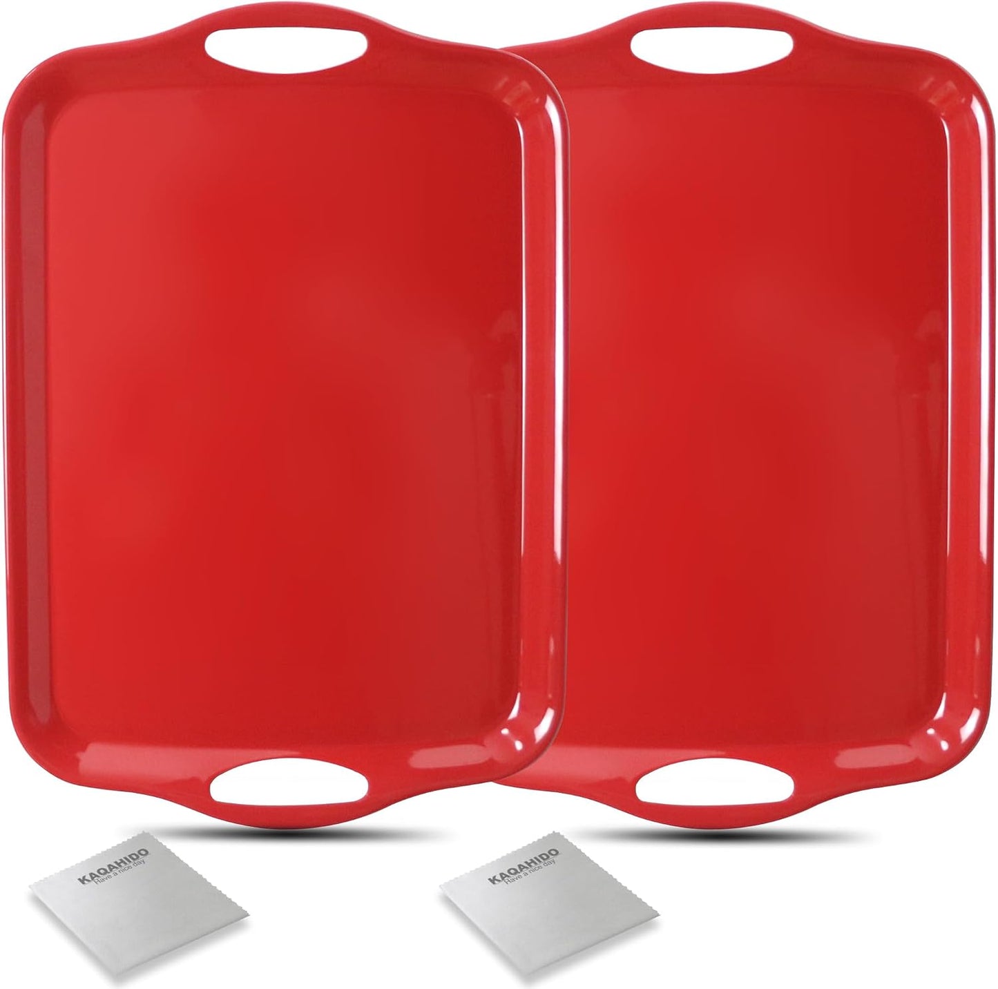 KAQAHIDO Large Melamine Serving Trays for Eating, 17.5’’ x 12’’ Serve Platter for Appetizer, Charcuterie, Food, Snack, Cupcakes, Dessert, BPA-Free, Dishwasher Safe Tray, Set of 2, White