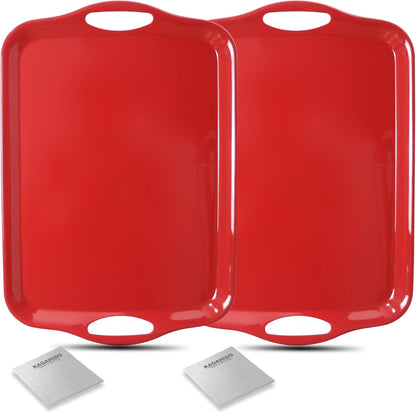 KAQAHIDO Large Melamine Serving Trays for Eating, 17.5’’ x 12’’ Serve Platter for Appetizer, Charcuterie, Food, Snack, Cupcakes, Dessert, BPA-Free, Dishwasher Safe Tray, Set of 2, White