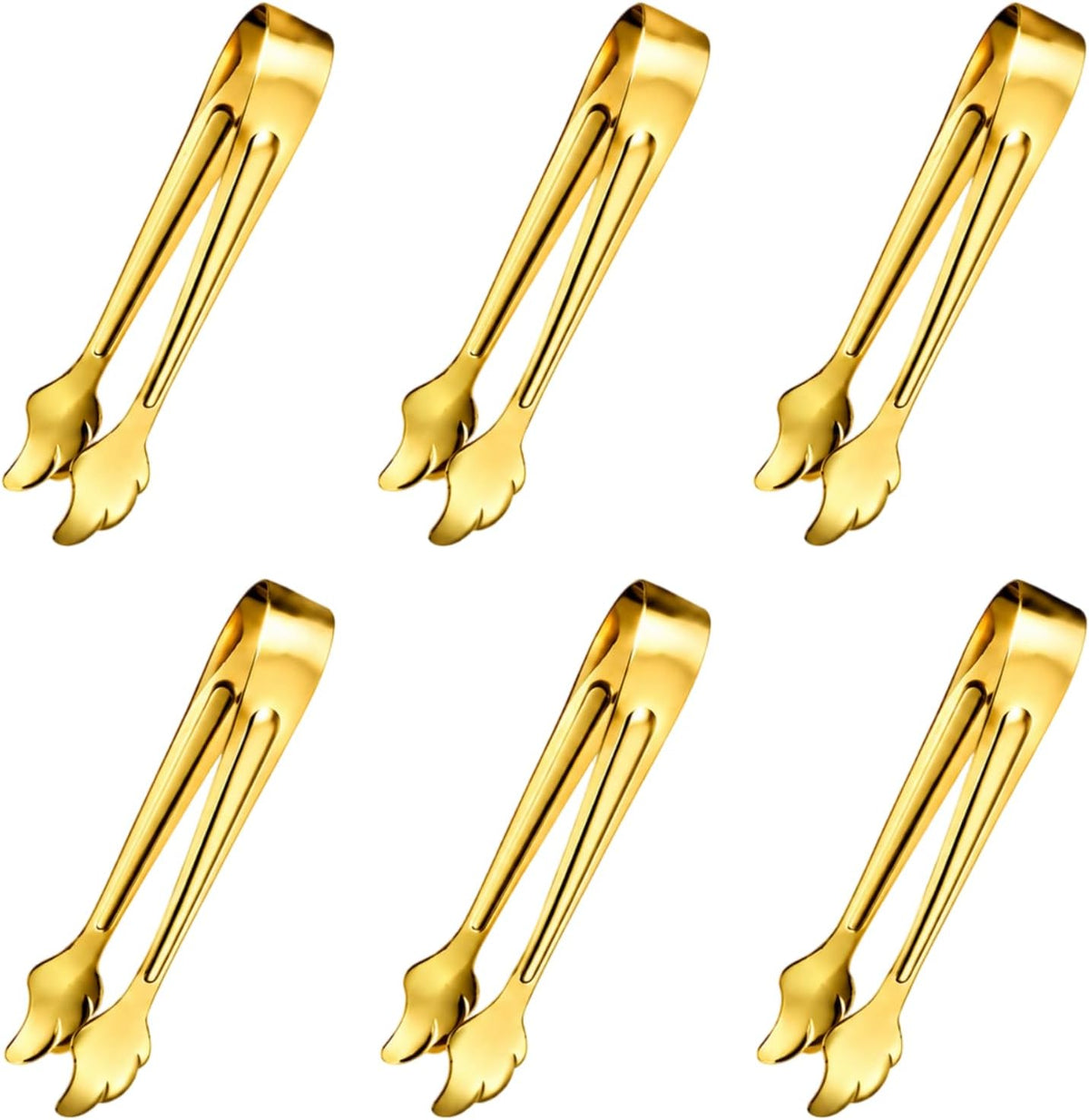 6-Piece Gold Mini Tongs, 4.33" Stainless Steel Ice Tongs for Ice Bucket