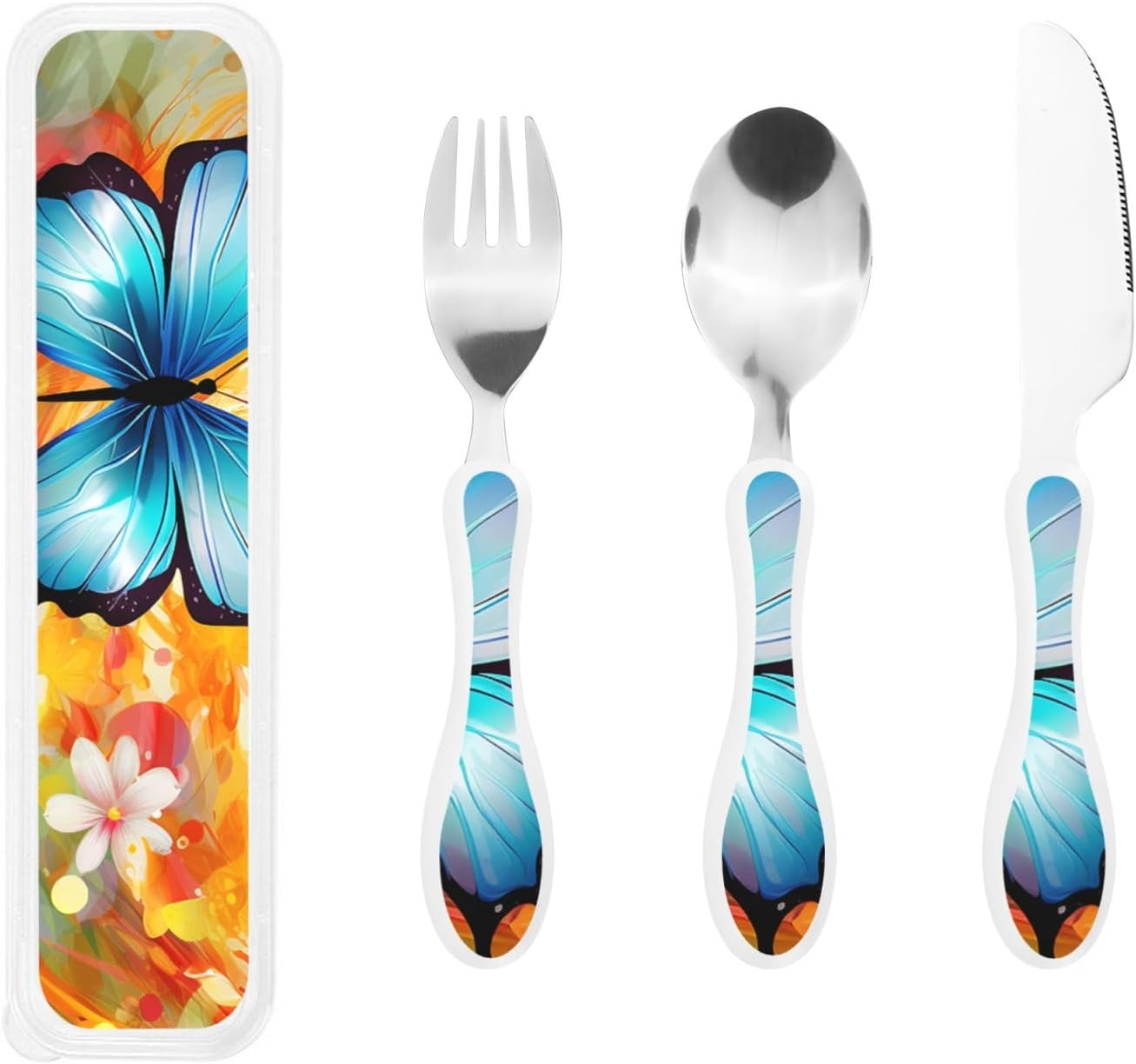 3-Piece Kids Silverware Set With Storage Case, Stainless Steel Reusable Children Safe Knife Spoon Fork Set Blue Active Girl Running Sunset Children Flatware Set For Kids Lunch Box - Colors A
