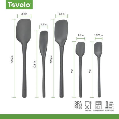 Tovolo Flex Core 5 Piece Silicone Spatula Set Heat Resistant All Silicone Utensils Include Non Stick Spatula Spoonula Jar Scraper, Dishwasher Safe BPA Free Spatulas for Baking Mixing, White