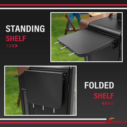 Upgraded Grill Table for Weber Kettle 22"/18"/26", Master Touch 22", Smokey Mountain, Recteq Pellet Grill RT-B380, Prep Station with Cutting Board, Basin, 4 Hooks, Shelf for Weber Kettle Accessories