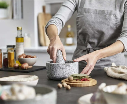 Joseph Joseph Dash™ Pestle & Mortar Granite Set with Bamboo Lid, Heavy Duty - Grey